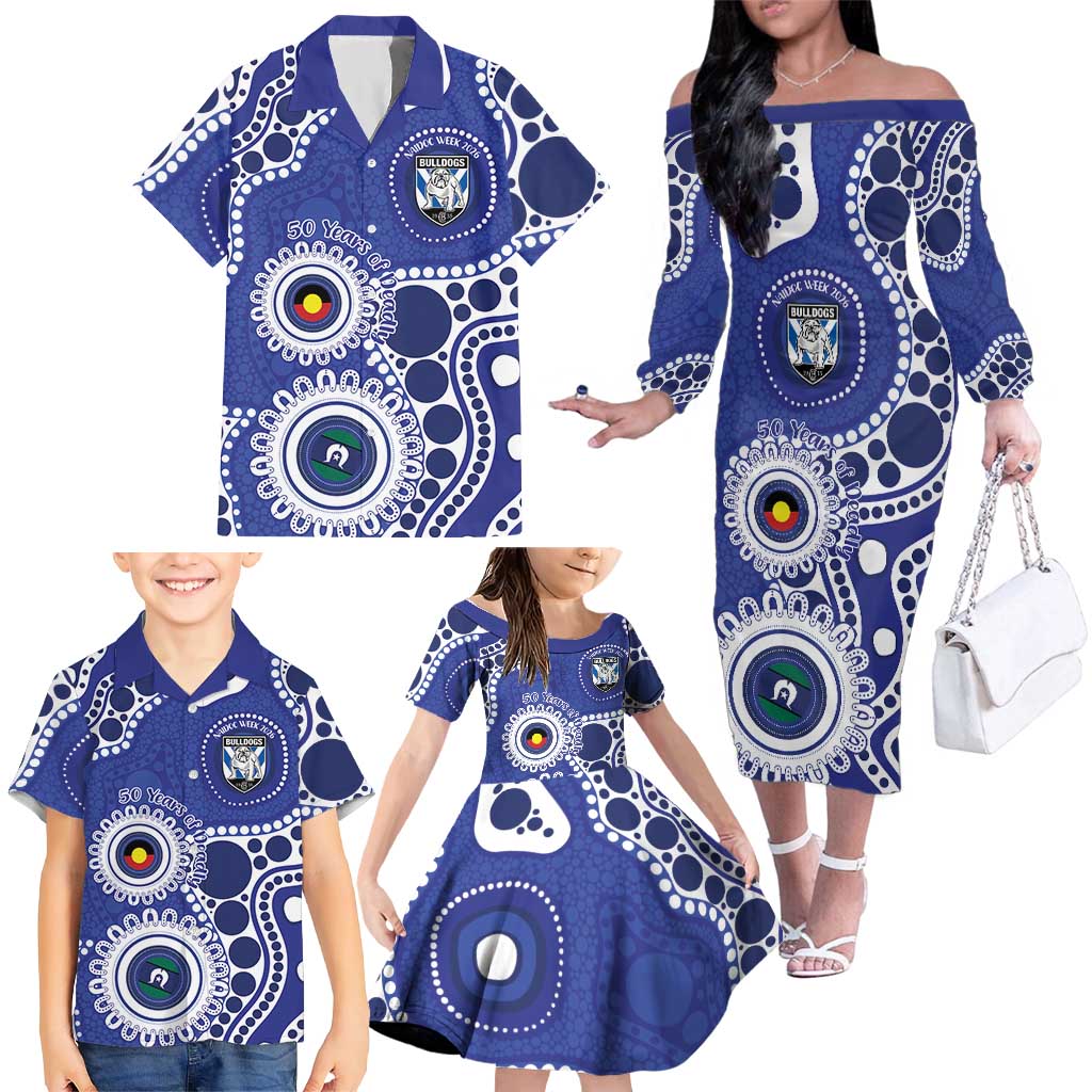 Bulldogs NAIDOC Week 2026 Personalised Family Matching Off The Shoulder Long Sleeve Dress and Hawaiian Shirt 50 Years of Deadly Aboriginal Art