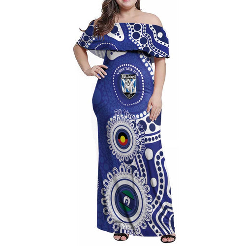 Bulldogs NAIDOC Week 2026 Personalised Family Matching Off Shoulder Maxi Dress and Hawaiian Shirt 50 Years of Deadly Aboriginal Art