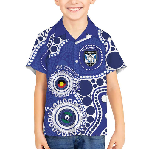 Bulldogs NAIDOC Week 2026 Personalised Family Matching Off Shoulder Maxi Dress and Hawaiian Shirt 50 Years of Deadly Aboriginal Art