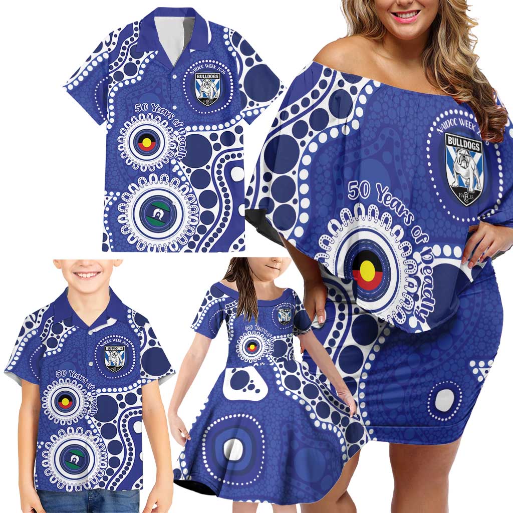 Bulldogs NAIDOC Week 2026 Personalised Family Matching Off Shoulder Short Dress and Hawaiian Shirt 50 Years of Deadly Aboriginal Art