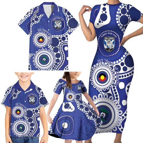 Bulldogs NAIDOC Week 2026 Personalised Family Matching Short Sleeve Bodycon Dress and Hawaiian Shirt 50 Years of Deadly Aboriginal Art