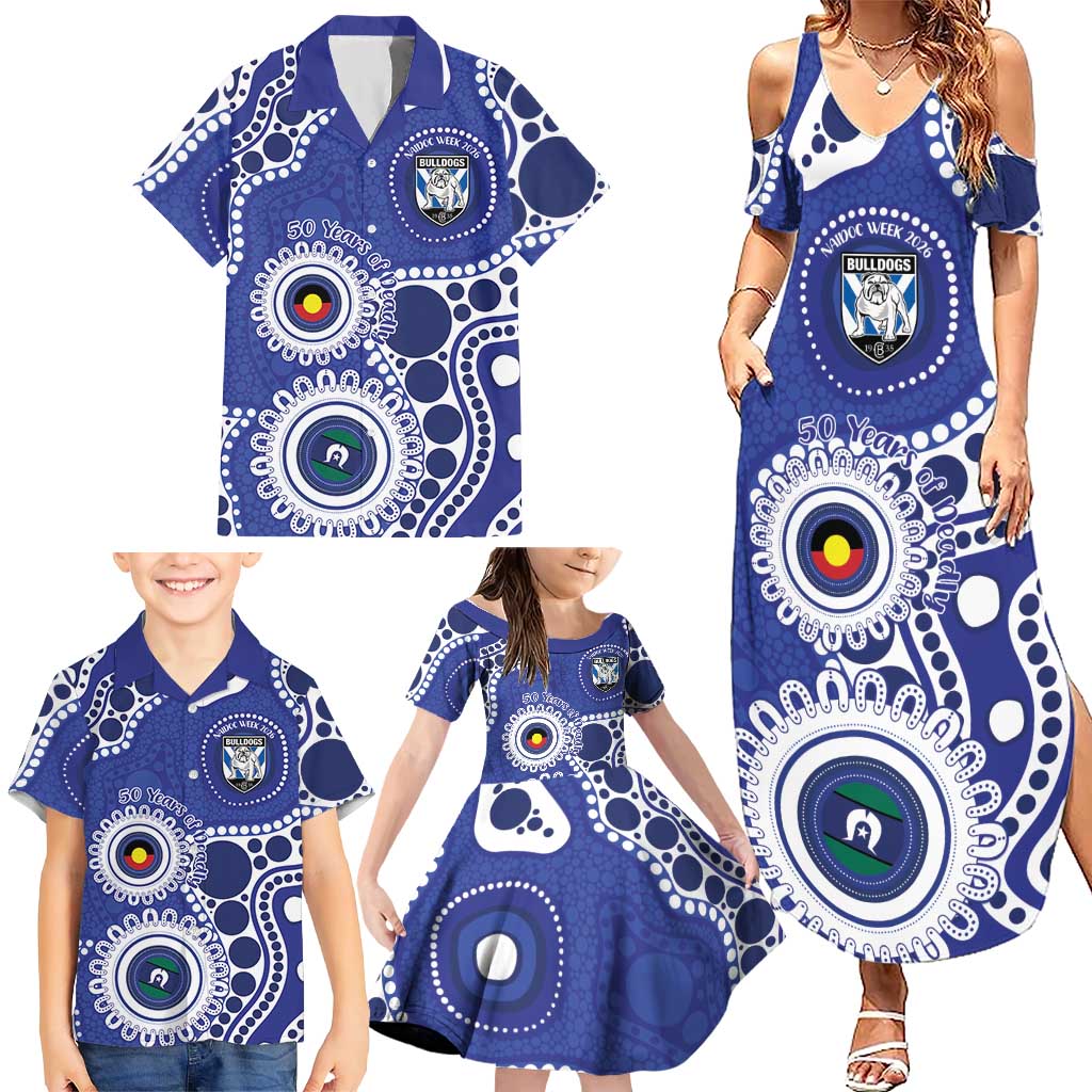 Bulldogs NAIDOC Week 2026 Personalised Family Matching Summer Maxi Dress and Hawaiian Shirt 50 Years of Deadly Aboriginal Art