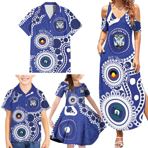 Bulldogs NAIDOC Week 2026 Personalised Family Matching Summer Maxi Dress and Hawaiian Shirt 50 Years of Deadly Aboriginal Art