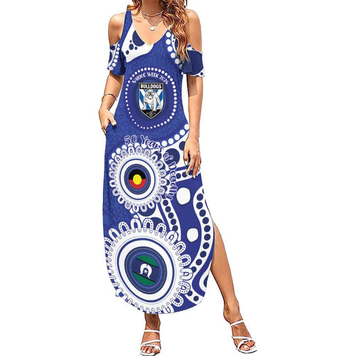 Bulldogs NAIDOC Week 2026 Personalised Family Matching Summer Maxi Dress and Hawaiian Shirt 50 Years of Deadly Aboriginal Art