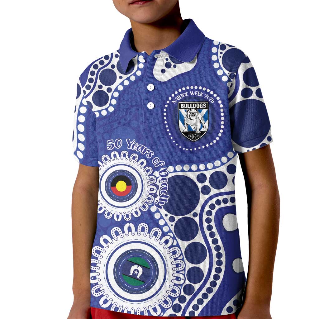 Bulldogs NAIDOC Week 2026 Personalised Kid Polo Shirt 50 Years of Deadly Aboriginal Art