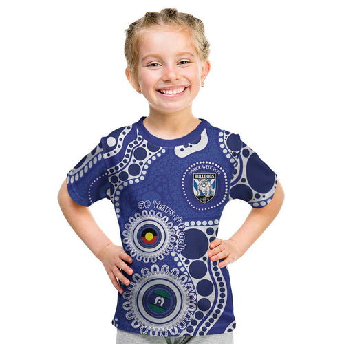 Bulldogs NAIDOC Week 2026 Personalised Kid T Shirt 50 Years of Deadly Aboriginal Art
