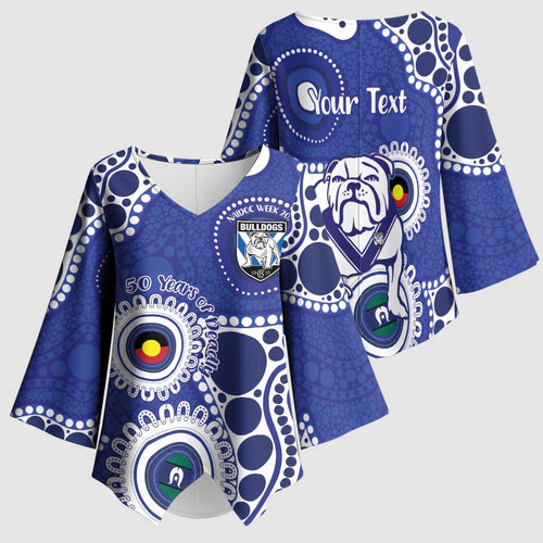 Bulldogs NAIDOC Week 2026 Personalised Kimono Sleeve Blouse 50 Years of Deadly Aboriginal Art