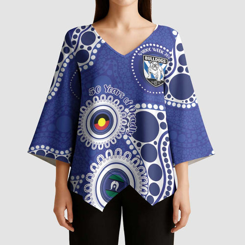 Bulldogs NAIDOC Week 2026 Personalised Kimono Sleeve Blouse 50 Years of Deadly Aboriginal Art