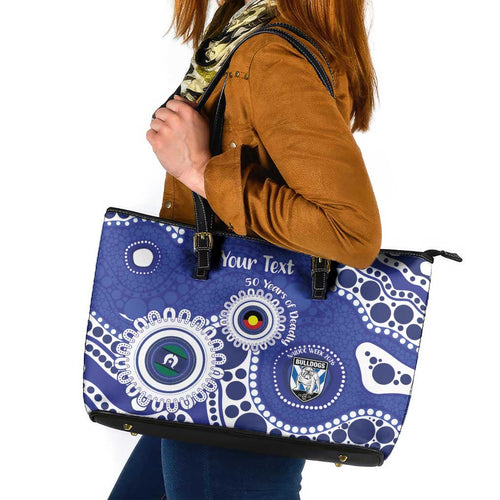 Bulldogs NAIDOC Week 2026 Personalised Leather Tote Bag 50 Years of Deadly Aboriginal Art