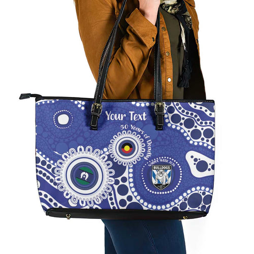 Bulldogs NAIDOC Week 2026 Personalised Leather Tote Bag 50 Years of Deadly Aboriginal Art