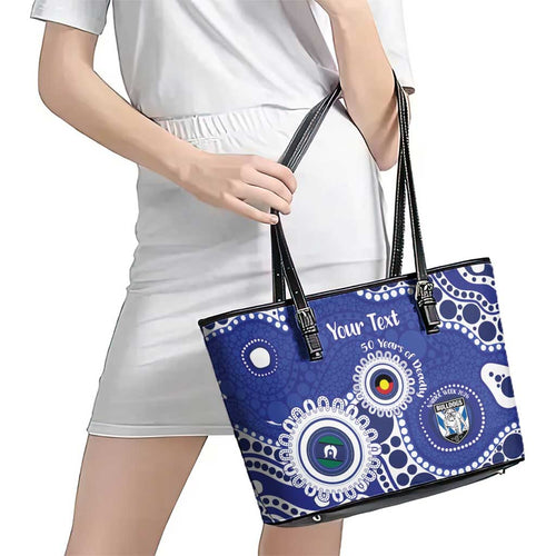 Bulldogs NAIDOC Week 2026 Personalised Leather Tote Bag 50 Years of Deadly Aboriginal Art