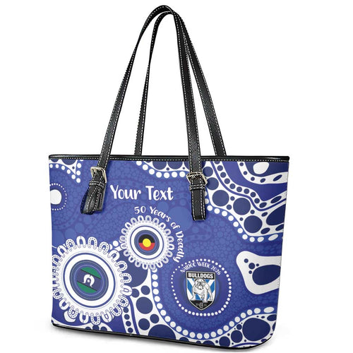 Bulldogs NAIDOC Week 2026 Personalised Leather Tote Bag 50 Years of Deadly Aboriginal Art
