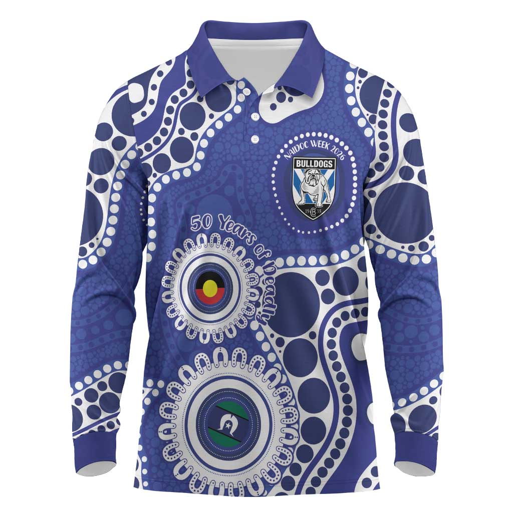 Bulldogs NAIDOC Week 2026 Personalised Long Sleeve Polo Shirt 50 Years of Deadly Aboriginal Art