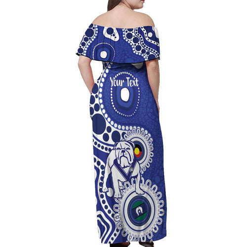 Bulldogs NAIDOC Week 2026 Personalised Off Shoulder Maxi Dress 50 Years of Deadly Aboriginal Art