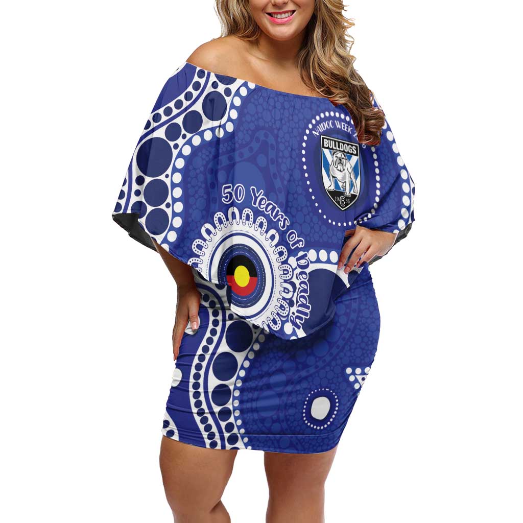 Bulldogs NAIDOC Week 2026 Personalised Off Shoulder Short Dress 50 Years of Deadly Aboriginal Art