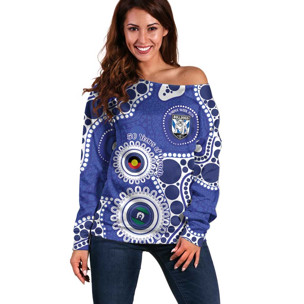 Bulldogs NAIDOC Week 2026 Personalised Off Shoulder Sweater 50 Years of Deadly Aboriginal Art