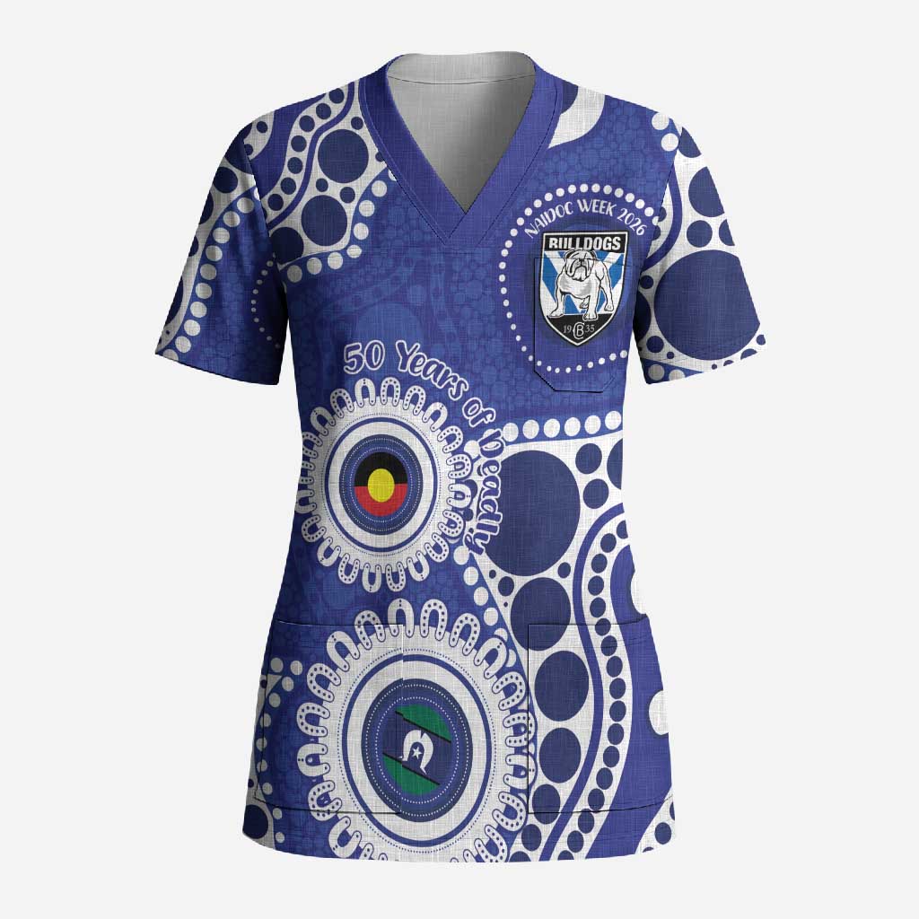 Bulldogs NAIDOC Week 2026 Personalised Scrub Top 50 Years of Deadly Aboriginal Art
