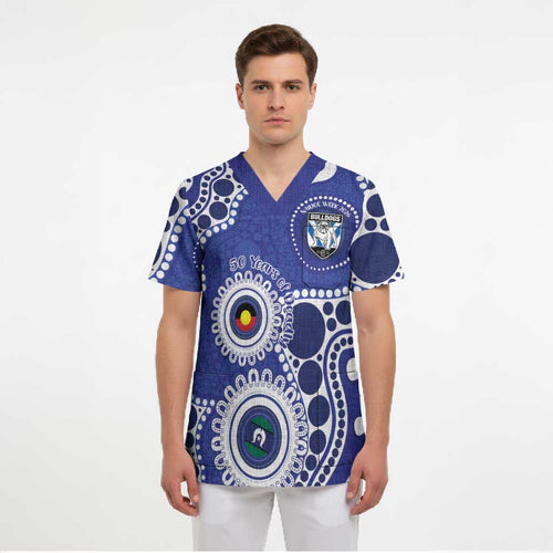 Bulldogs NAIDOC Week 2026 Personalised Scrub Top 50 Years of Deadly Aboriginal Art