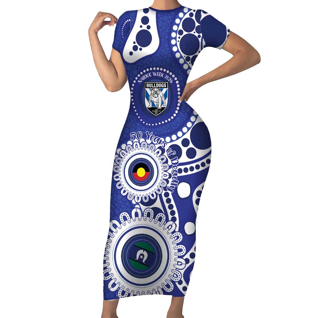 Bulldogs NAIDOC Week 2026 Personalised Short Sleeve Bodycon Dress 50 Years of Deadly Aboriginal Art