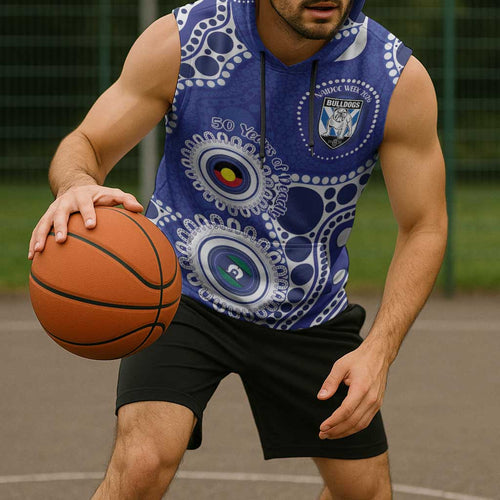 Bulldogs NAIDOC Week 2026 Personalised Sleeveless Hoodie 50 Years of Deadly Aboriginal Art