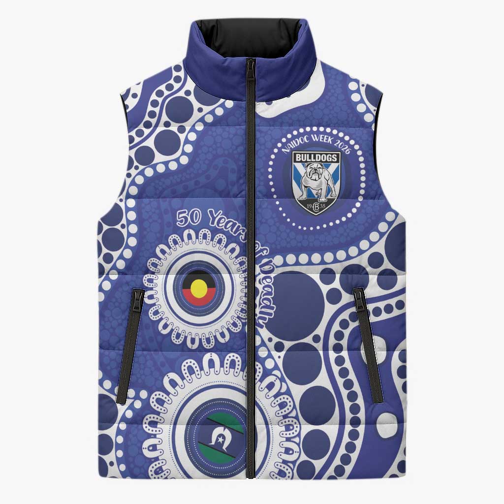 Bulldogs NAIDOC Week 2026 Personalised Sleeveless Puffer Jacket 50 Years of Deadly Aboriginal Art