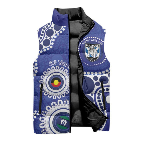 Bulldogs NAIDOC Week 2026 Personalised Sleeveless Puffer Jacket 50 Years of Deadly Aboriginal Art