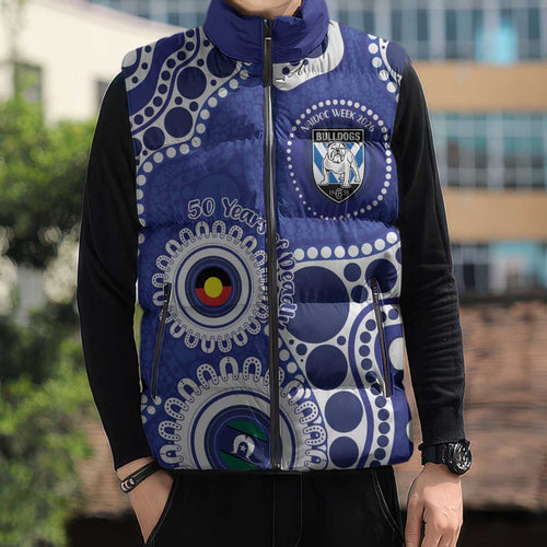 Bulldogs NAIDOC Week 2026 Personalised Sleeveless Puffer Jacket 50 Years of Deadly Aboriginal Art