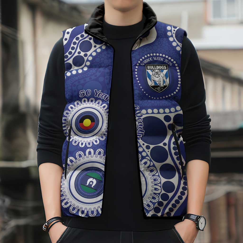 Bulldogs NAIDOC Week 2026 Personalised Sleeveless Puffer Jacket 50 Years of Deadly Aboriginal Art