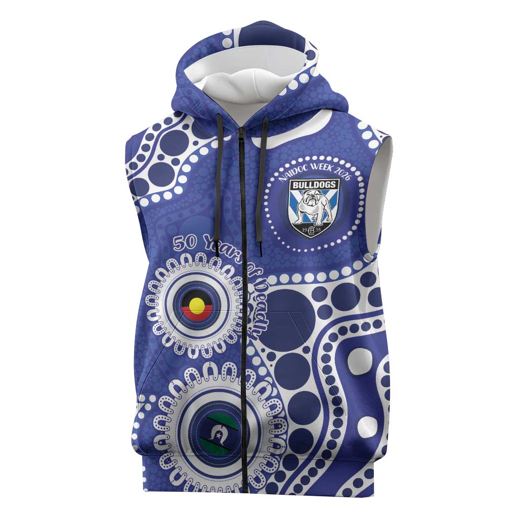 Bulldogs NAIDOC Week 2026 Personalised Sleeveless Zip Hoodie 50 Years of Deadly Aboriginal Art
