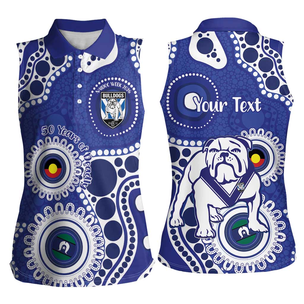 Bulldogs NAIDOC Week 2026 Personalised Women Sleeveless Polo Shirt 50 Years of Deadly Aboriginal Art