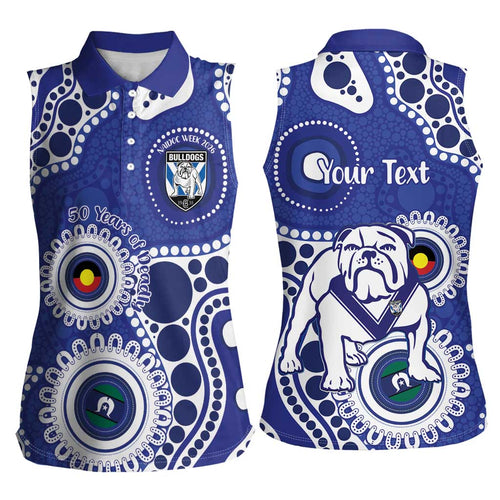 Bulldogs NAIDOC Week 2026 Personalised Women Sleeveless Polo Shirt 50 Years of Deadly Aboriginal Art