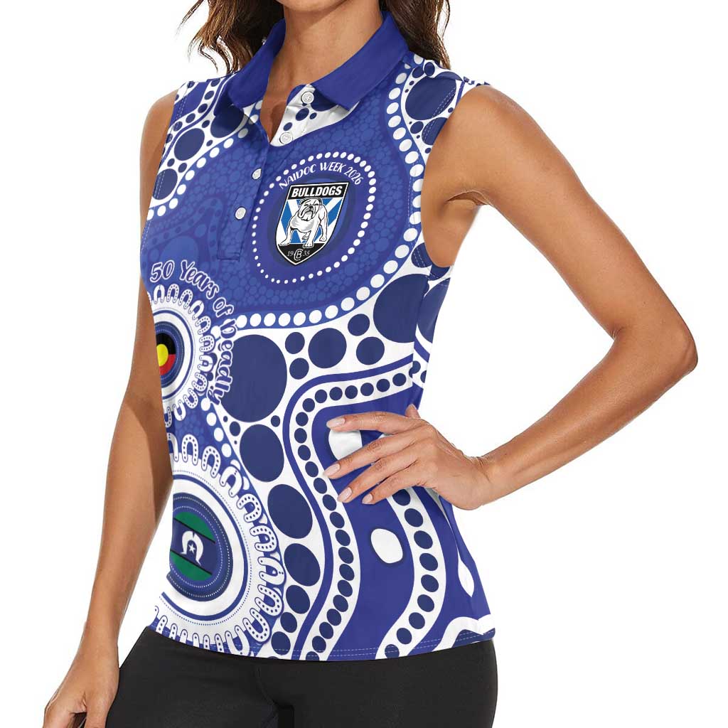 Bulldogs NAIDOC Week 2026 Personalised Women Sleeveless Polo Shirt 50 Years of Deadly Aboriginal Art