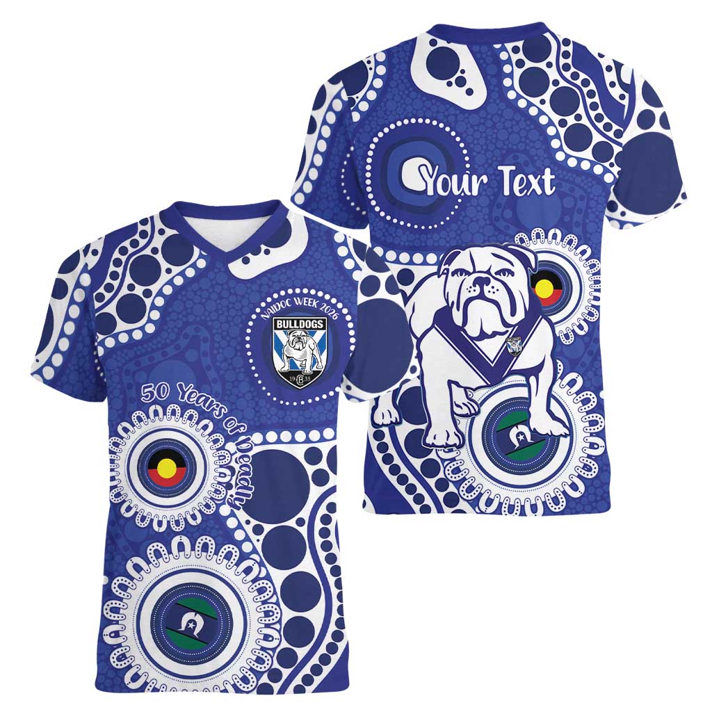 Bulldogs NAIDOC Week 2026 Personalised Women V-Neck T-Shirt 50 Years of Deadly Aboriginal Art