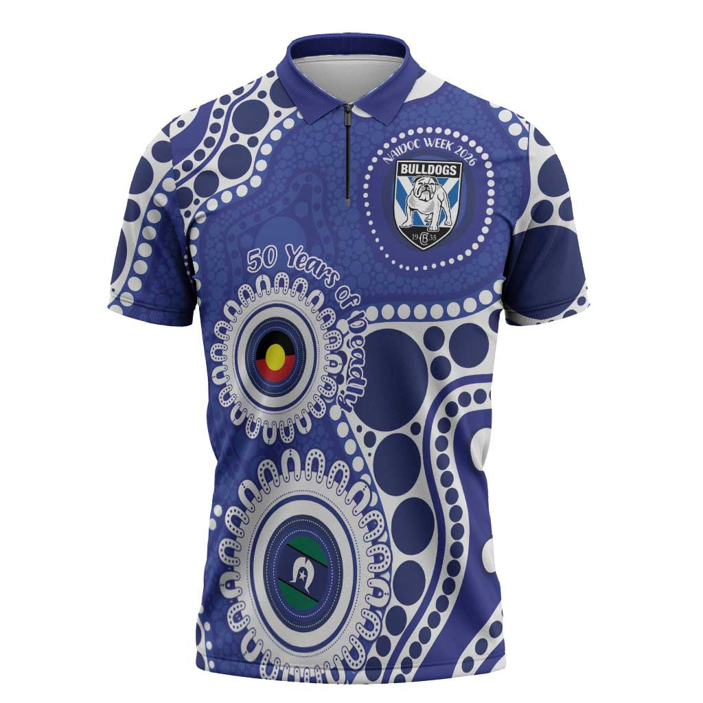 Bulldogs NAIDOC Week 2026 Personalised Zipper Polo Shirt 50 Years of Deadly Aboriginal Art