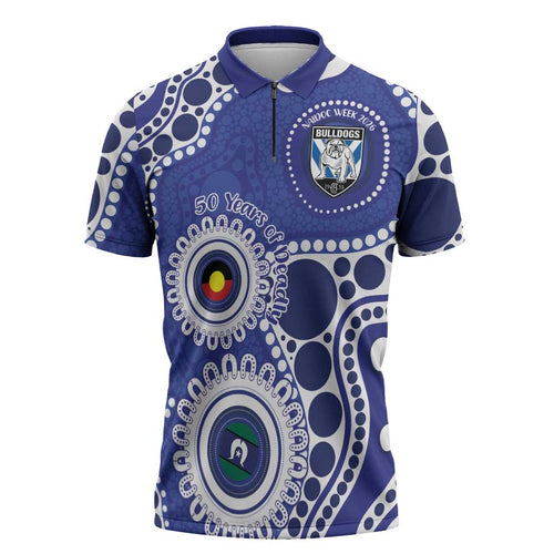 Bulldogs NAIDOC Week 2026 Personalised Zipper Polo Shirt 50 Years of Deadly Aboriginal Art