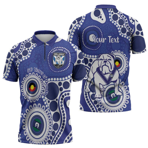 Bulldogs NAIDOC Week 2026 Personalised Zipper Polo Shirt 50 Years of Deadly Aboriginal Art