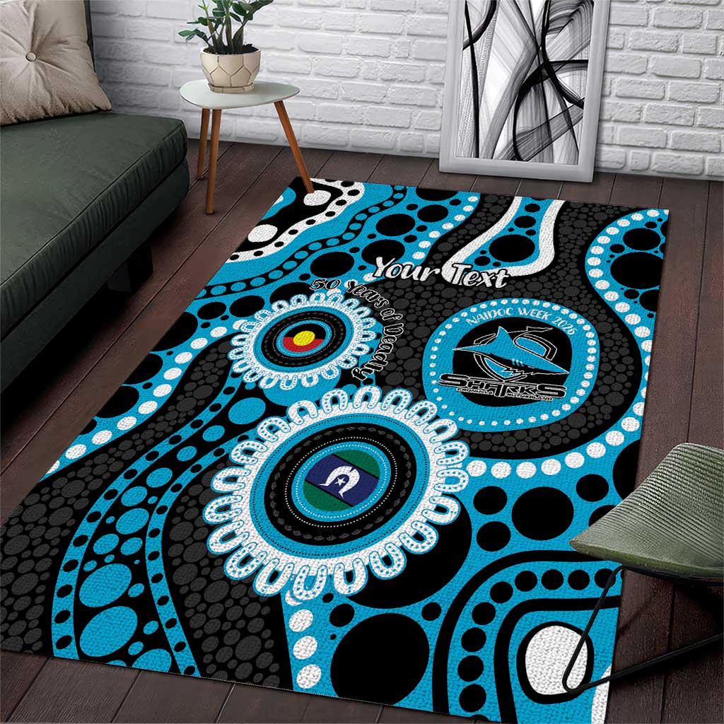 Sharks NAIDOC Week 2026 Personalised Area Rug 50 Years of Deadly Aboriginal Art