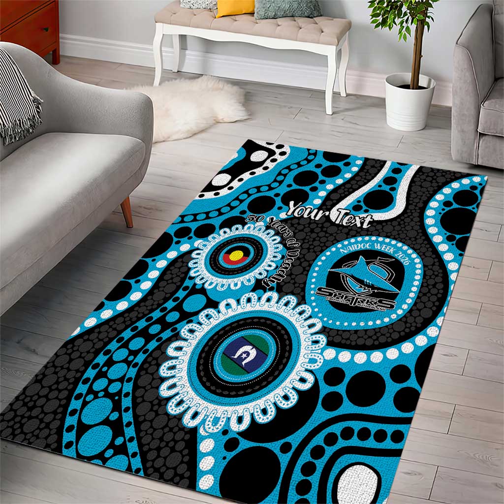 Sharks NAIDOC Week 2026 Personalised Area Rug 50 Years of Deadly Aboriginal Art