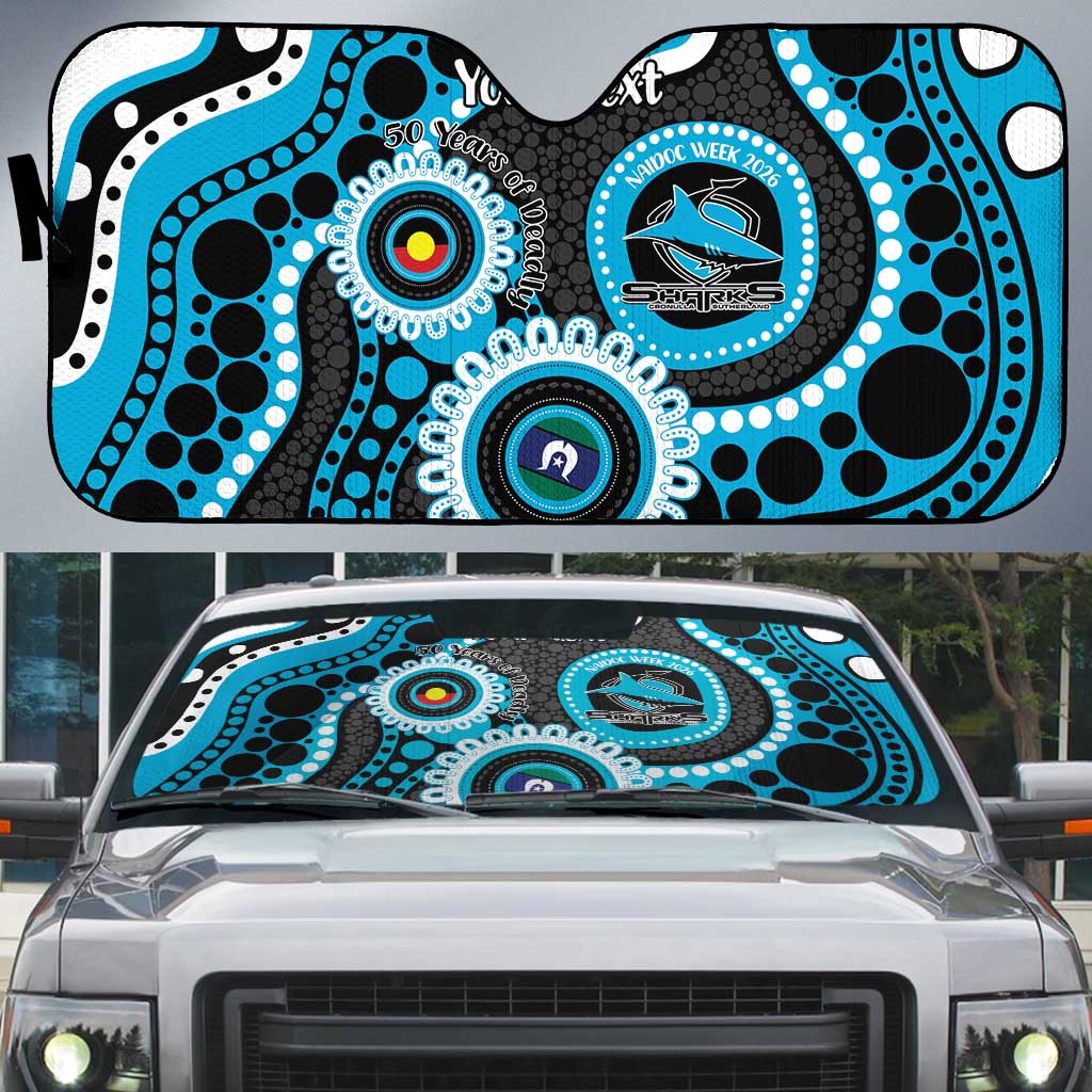 Sharks NAIDOC Week 2026 Personalised Auto Sun Shade 50 Years of Deadly Aboriginal Art
