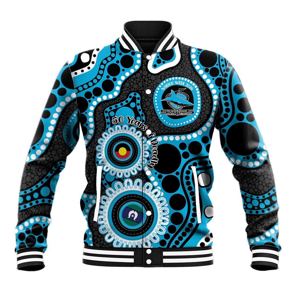 Sharks NAIDOC Week 2026 Personalised Baseball Jacket 50 Years of Deadly Aboriginal Art