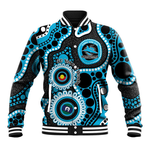 Sharks NAIDOC Week 2026 Personalised Baseball Jacket 50 Years of Deadly Aboriginal Art