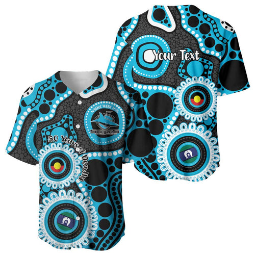 Sharks NAIDOC Week 2026 Personalised Baseball Jersey 50 Years of Deadly Aboriginal Art