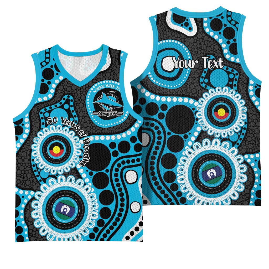 Sharks NAIDOC Week 2026 Personalised Basketball Jersey 50 Years of Deadly Aboriginal Art