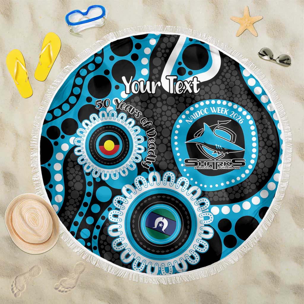 Sharks NAIDOC Week 2026 Personalised Beach Blanket 50 Years of Deadly Aboriginal Art