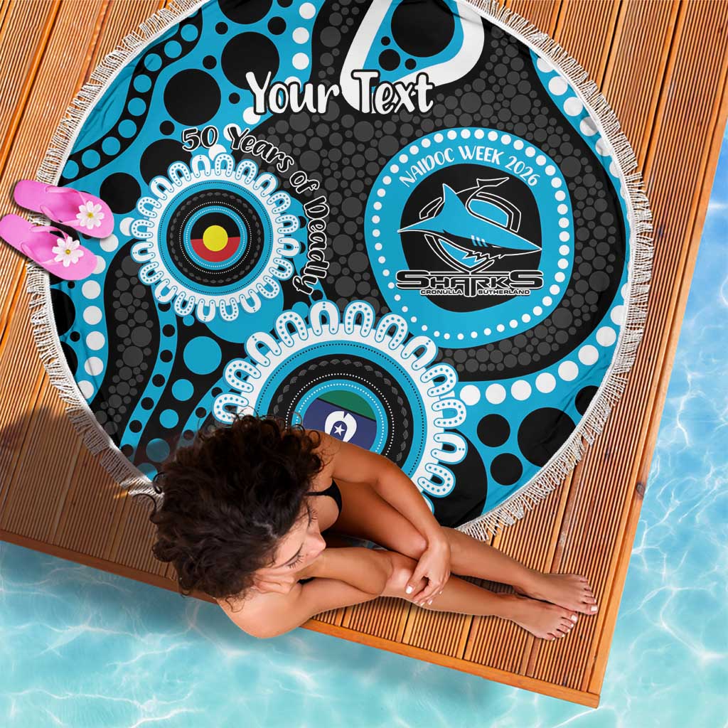 Sharks NAIDOC Week 2026 Personalised Beach Blanket 50 Years of Deadly Aboriginal Art
