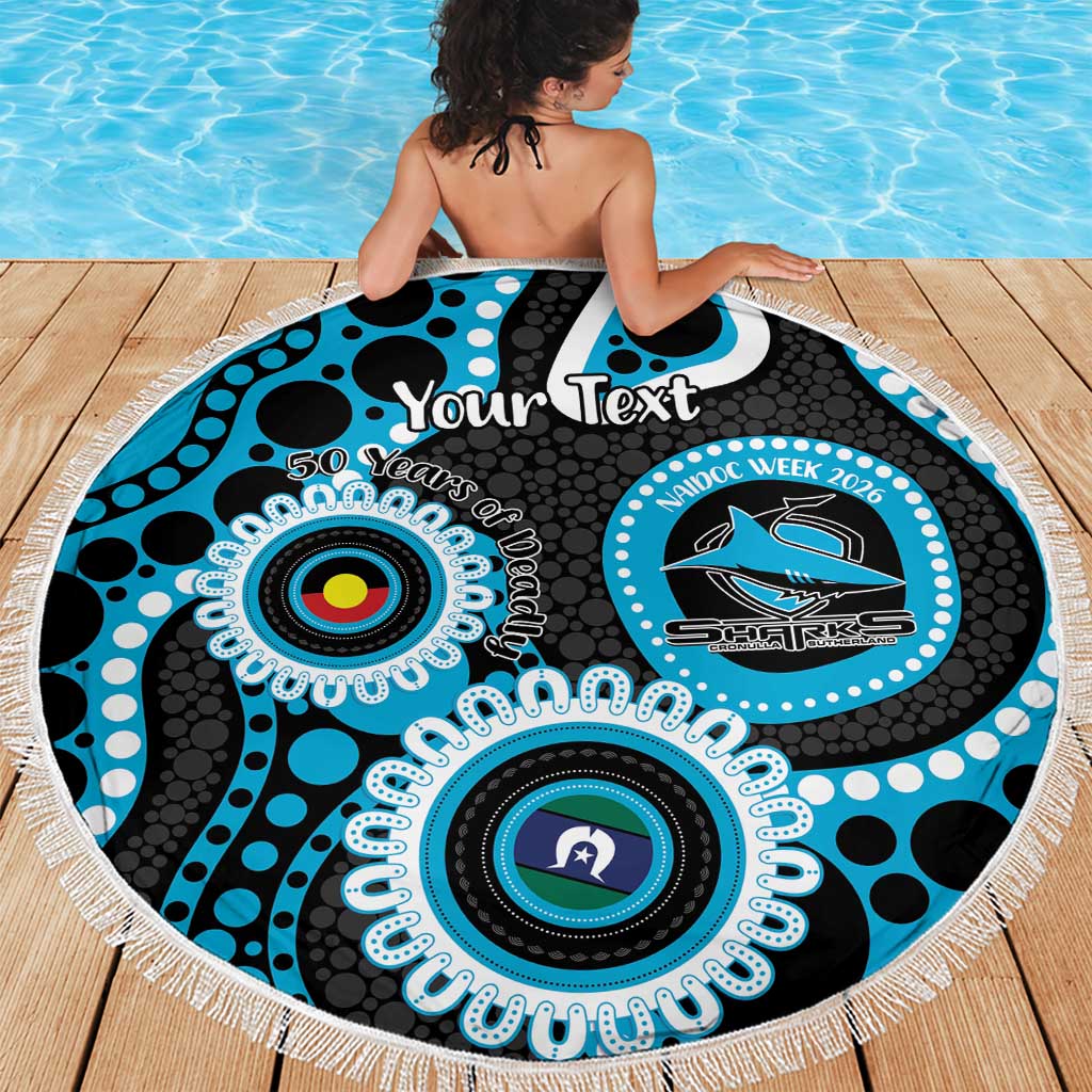 Sharks NAIDOC Week 2026 Personalised Beach Blanket 50 Years of Deadly Aboriginal Art
