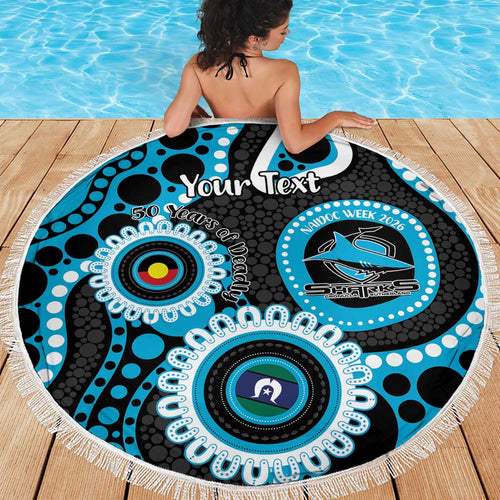 Sharks NAIDOC Week 2026 Personalised Beach Blanket 50 Years of Deadly Aboriginal Art