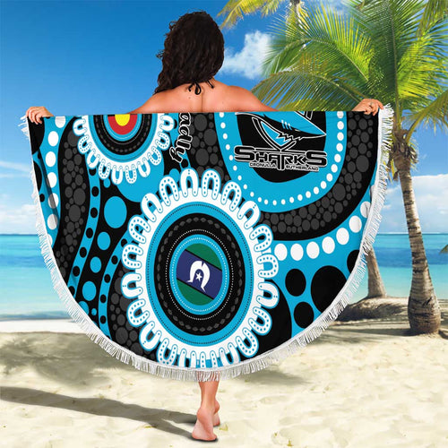 Sharks NAIDOC Week 2026 Personalised Beach Blanket 50 Years of Deadly Aboriginal Art