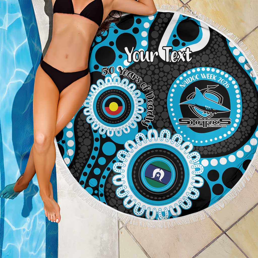 Sharks NAIDOC Week 2026 Personalised Beach Blanket 50 Years of Deadly Aboriginal Art