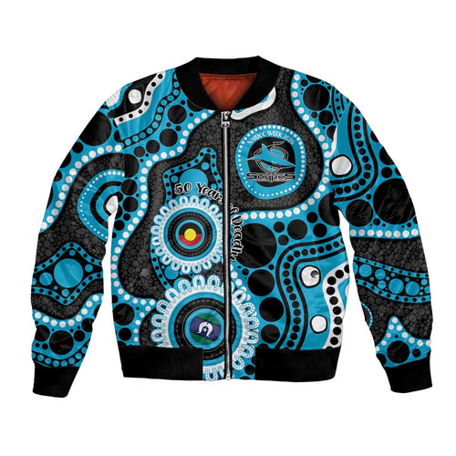 Sharks NAIDOC Week 2026 Personalised Bomber Jacket 50 Years of Deadly Aboriginal Art
